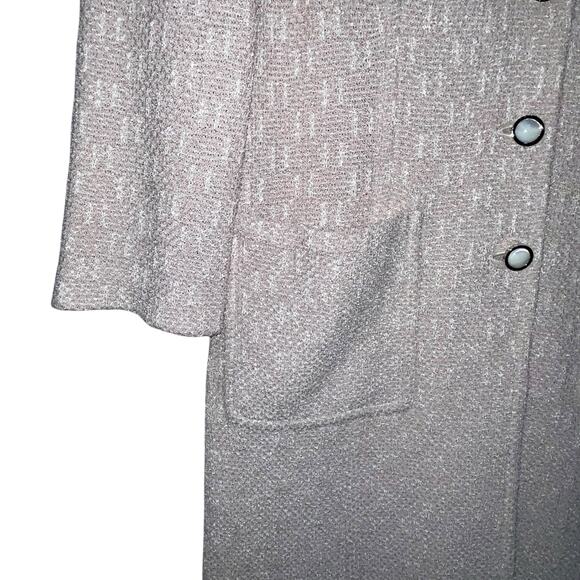 St. John Long Cardigan Sweater 8 Cream Santana Knit Pockets Shoulder Pads - Picture 5 of 13